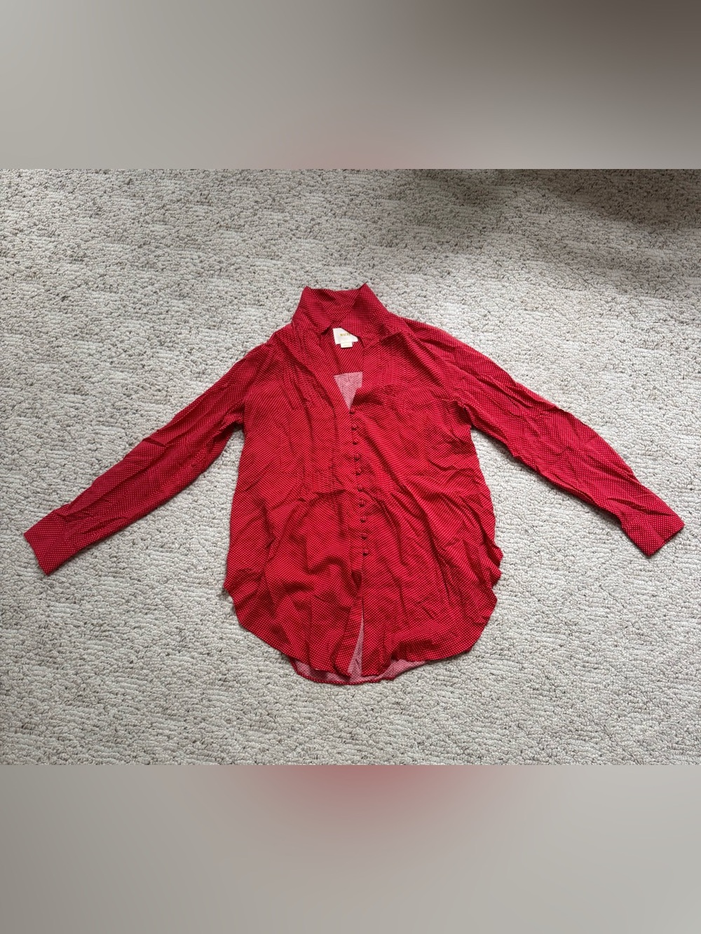Maeve Red Microdot Button-Up Blouse